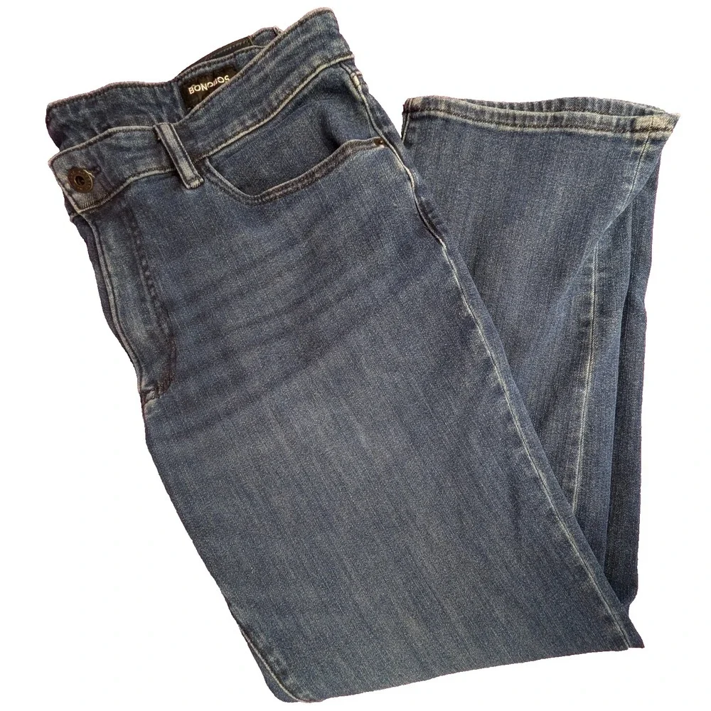 BONOBOS Jean 38x29 Blue Slim Fit Dark Wash Denim Straight Leg Whisker Fade